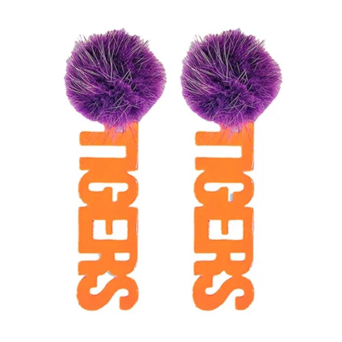 Gameday PomPom TIGERS Letter Earrings