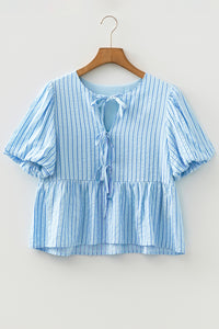 Blue and white striped short sleeve