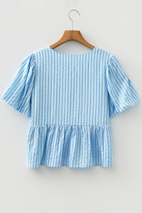 Blue and white striped short sleeve
