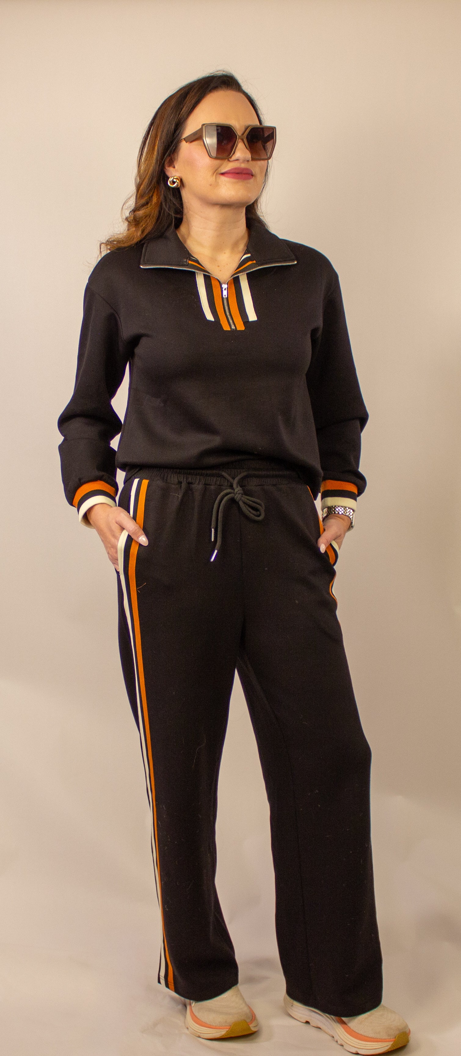 Black striped matching set