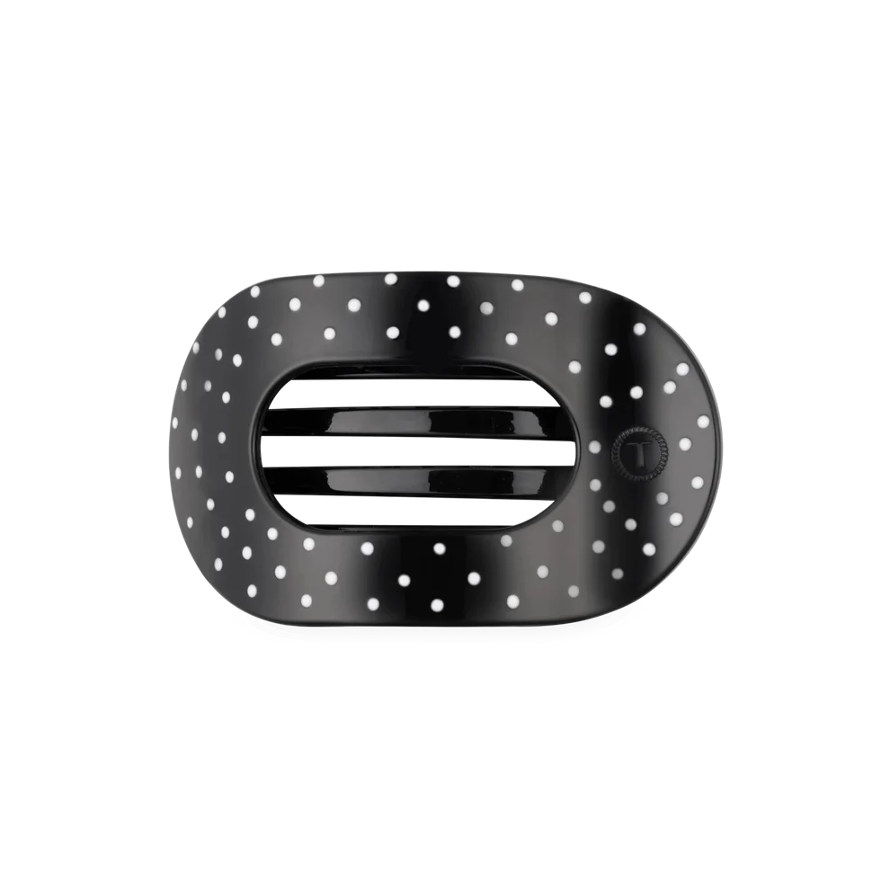 Black Polka Dot Party Medium Flat Round Hair Clip - Medium