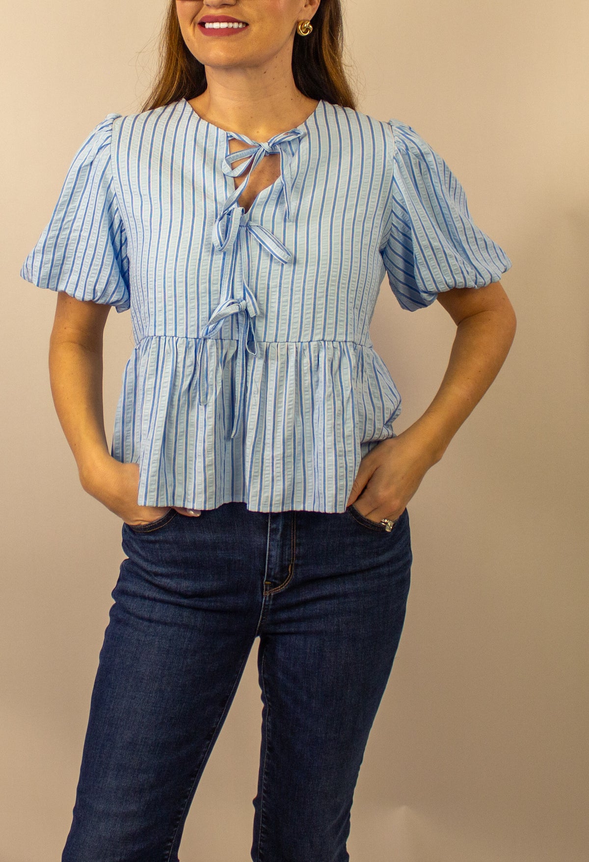 Blue and white striped short sleeve