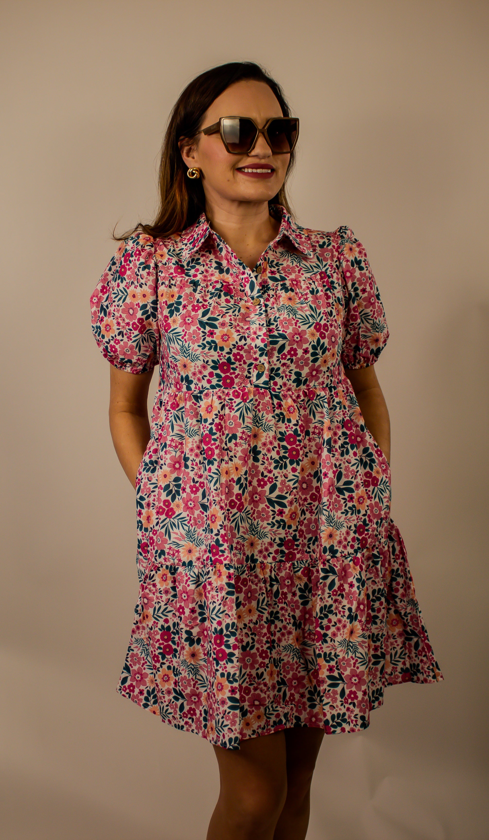 Pink collared floral dress