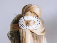White Polka Dot Party Medium Flat Round Hair Clip - Medium