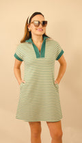 Green and white striped dress