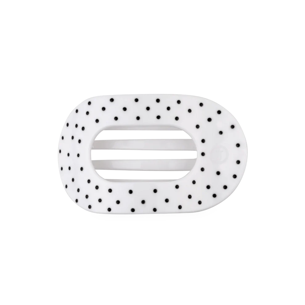 White Polka Dot Party Medium Flat Round Hair Clip - Medium