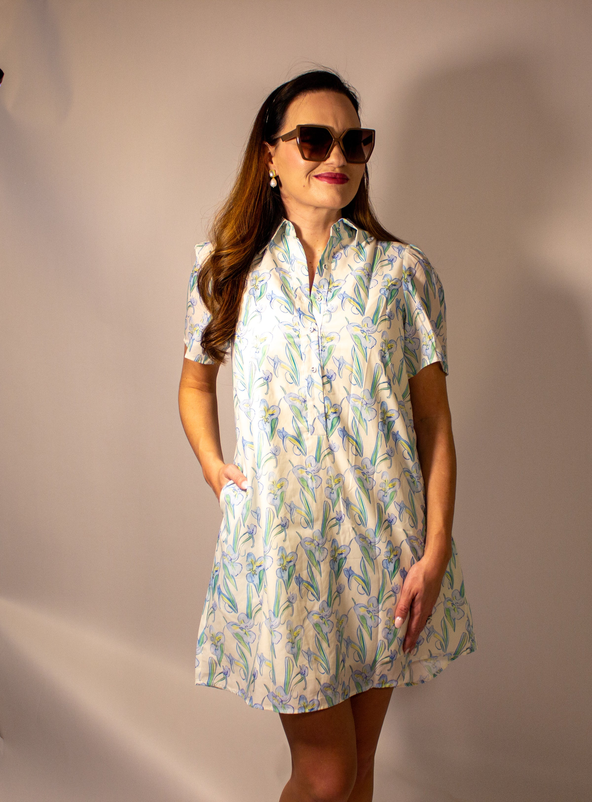 White and Blue Floral Dress