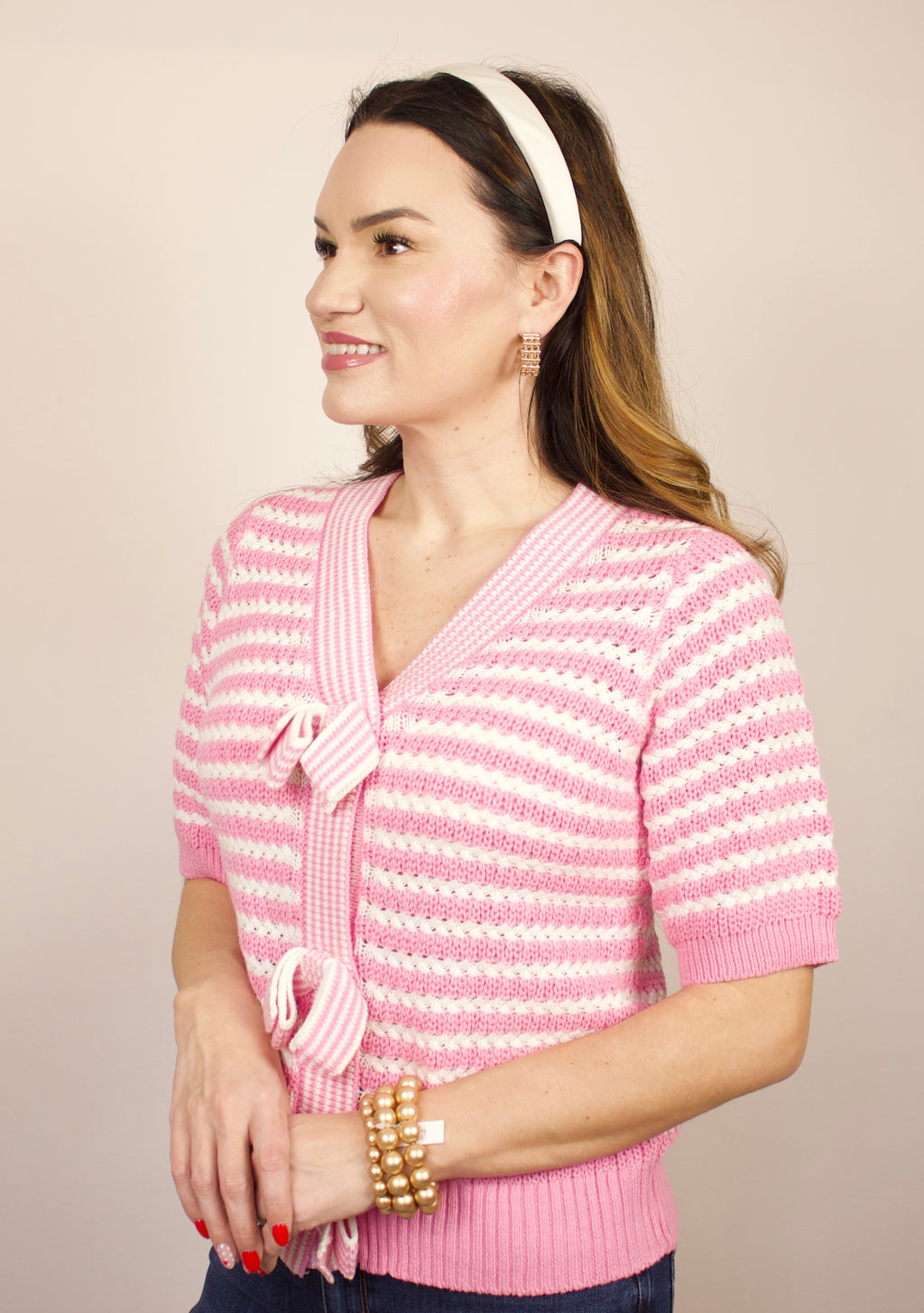 Pink Prep Bow Knit Top