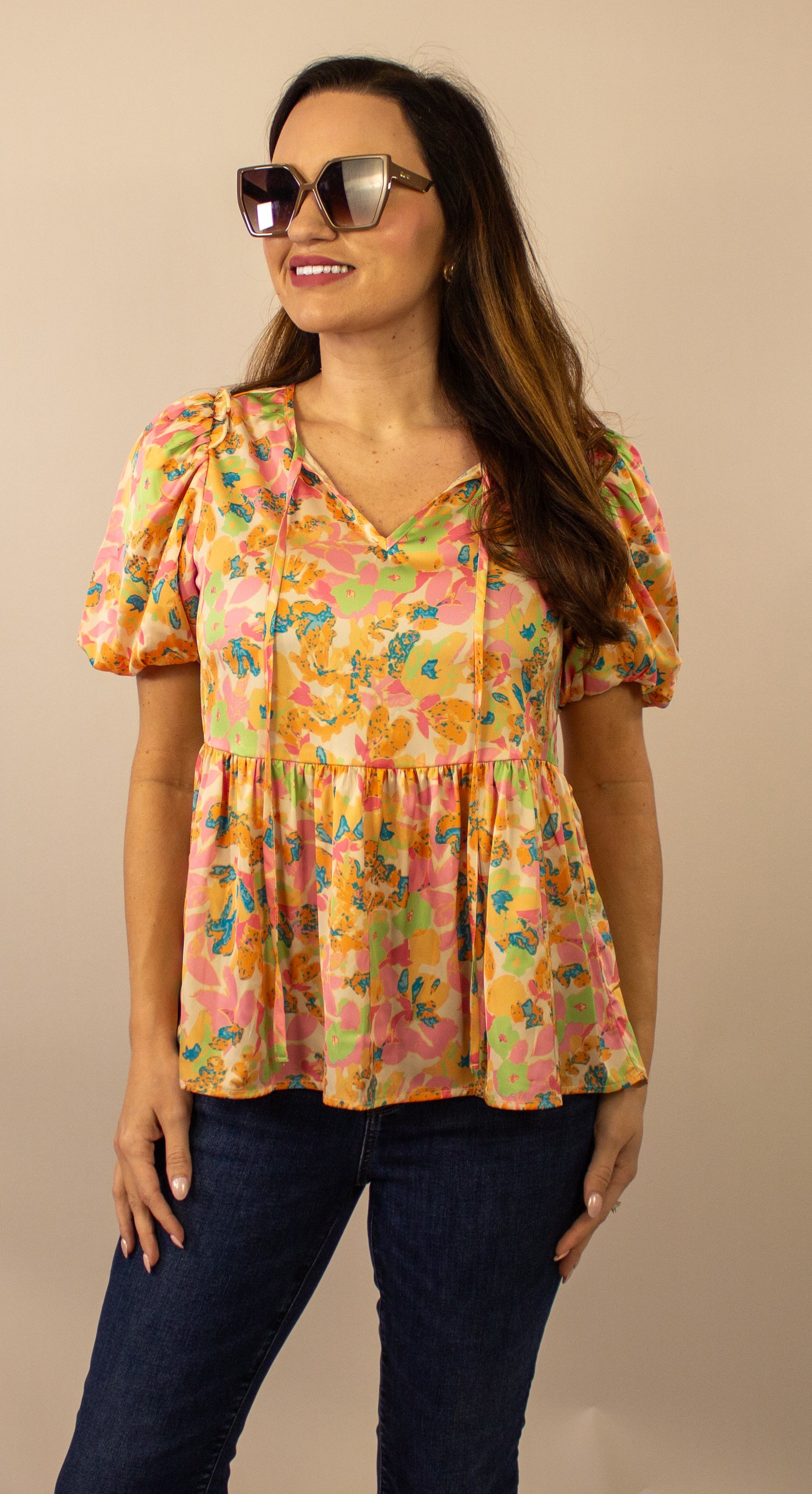 Orange V neck blouse