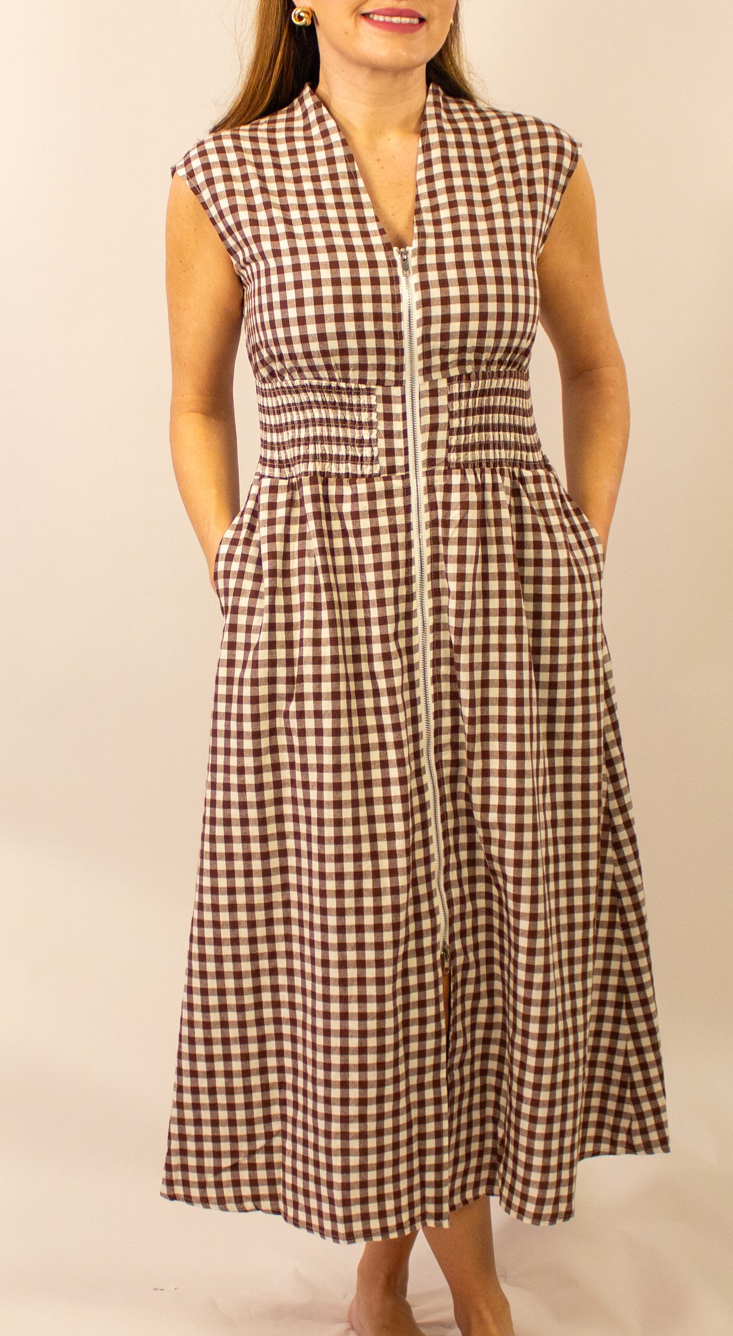 Brown and cream checkered dress