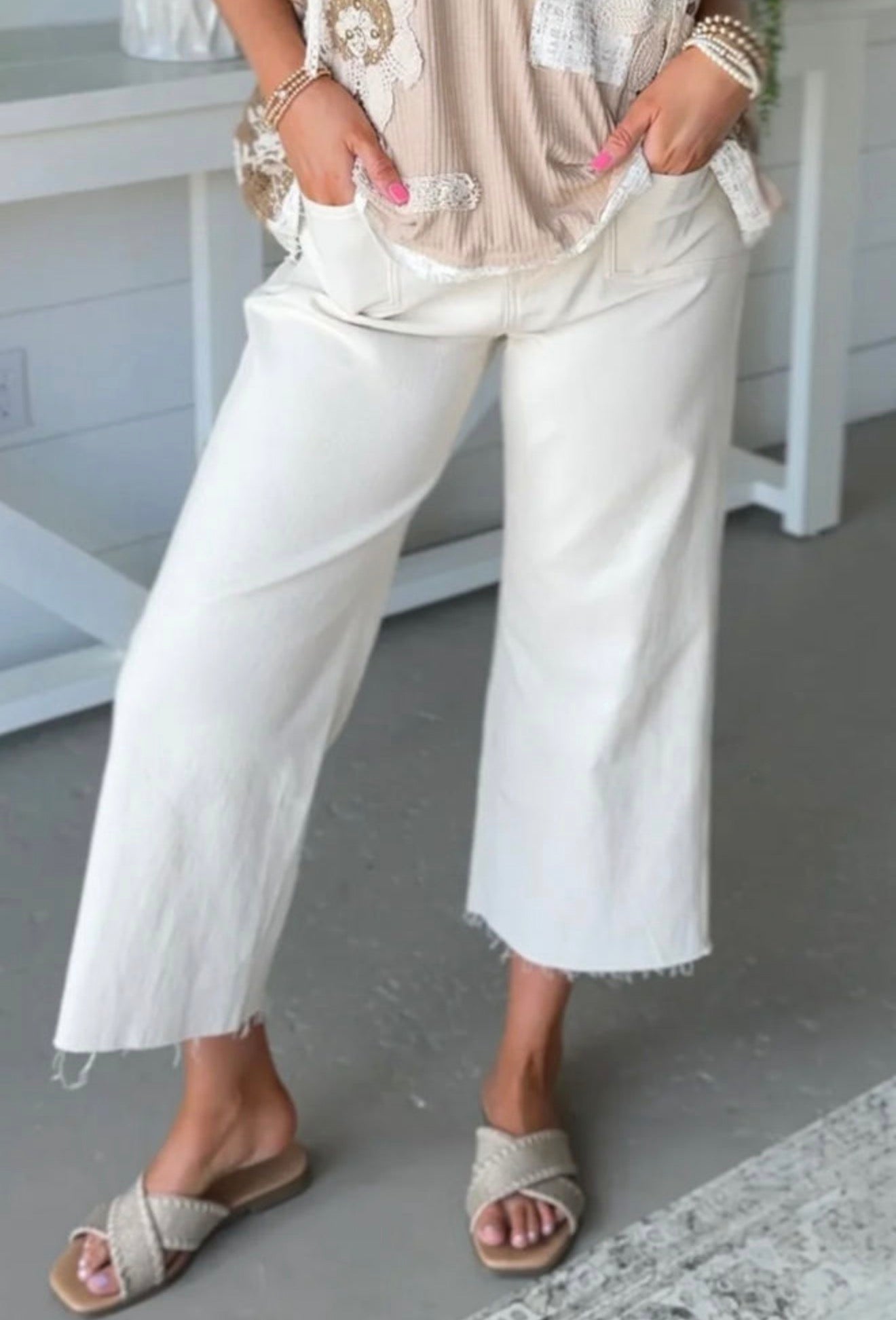 White Raw Hem Jeans