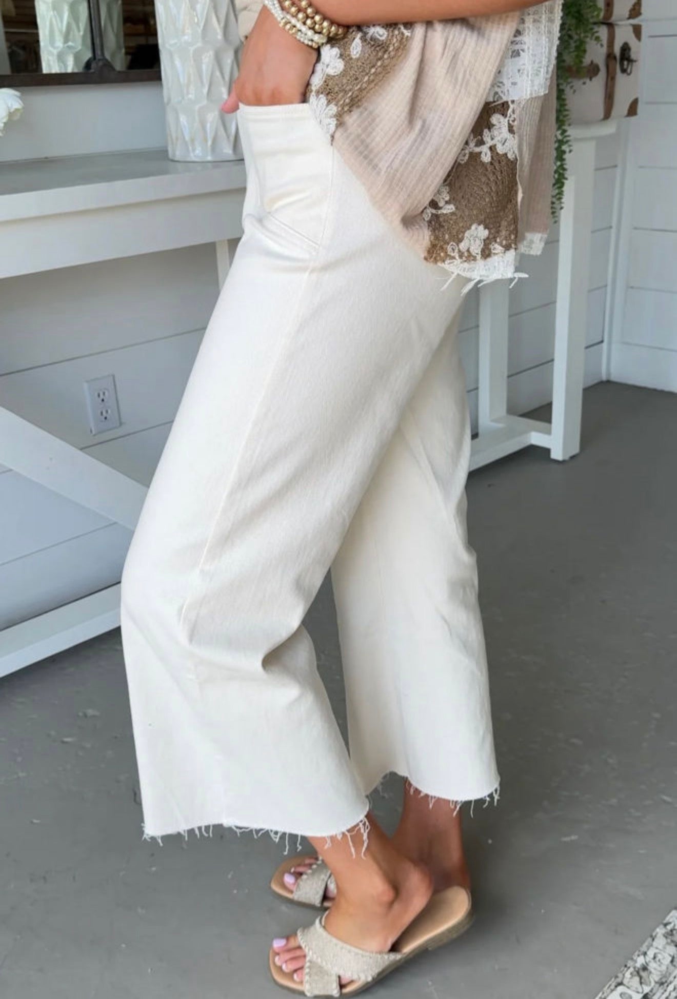 White Raw Hem Jeans