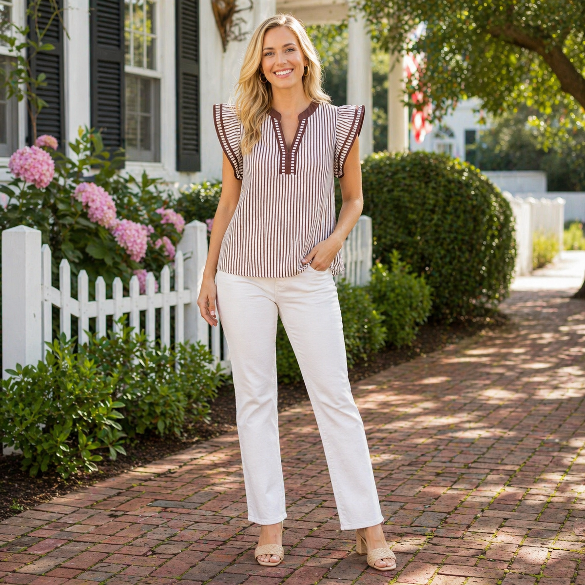 Brown and cream short sleeve