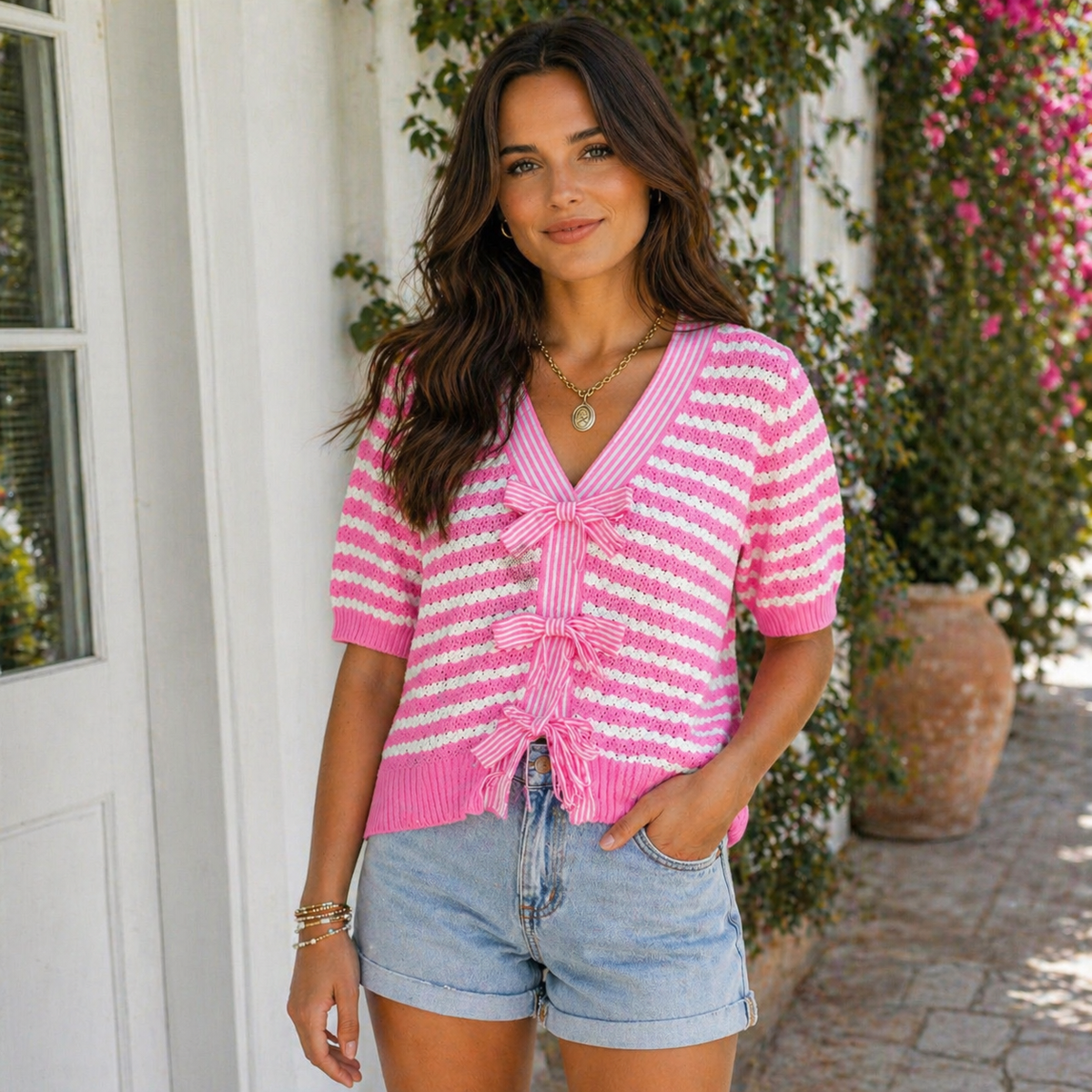 Pink Prep Bow Knit Top