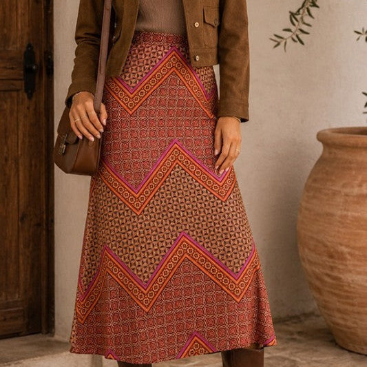 Orange Geo Midi Skirt