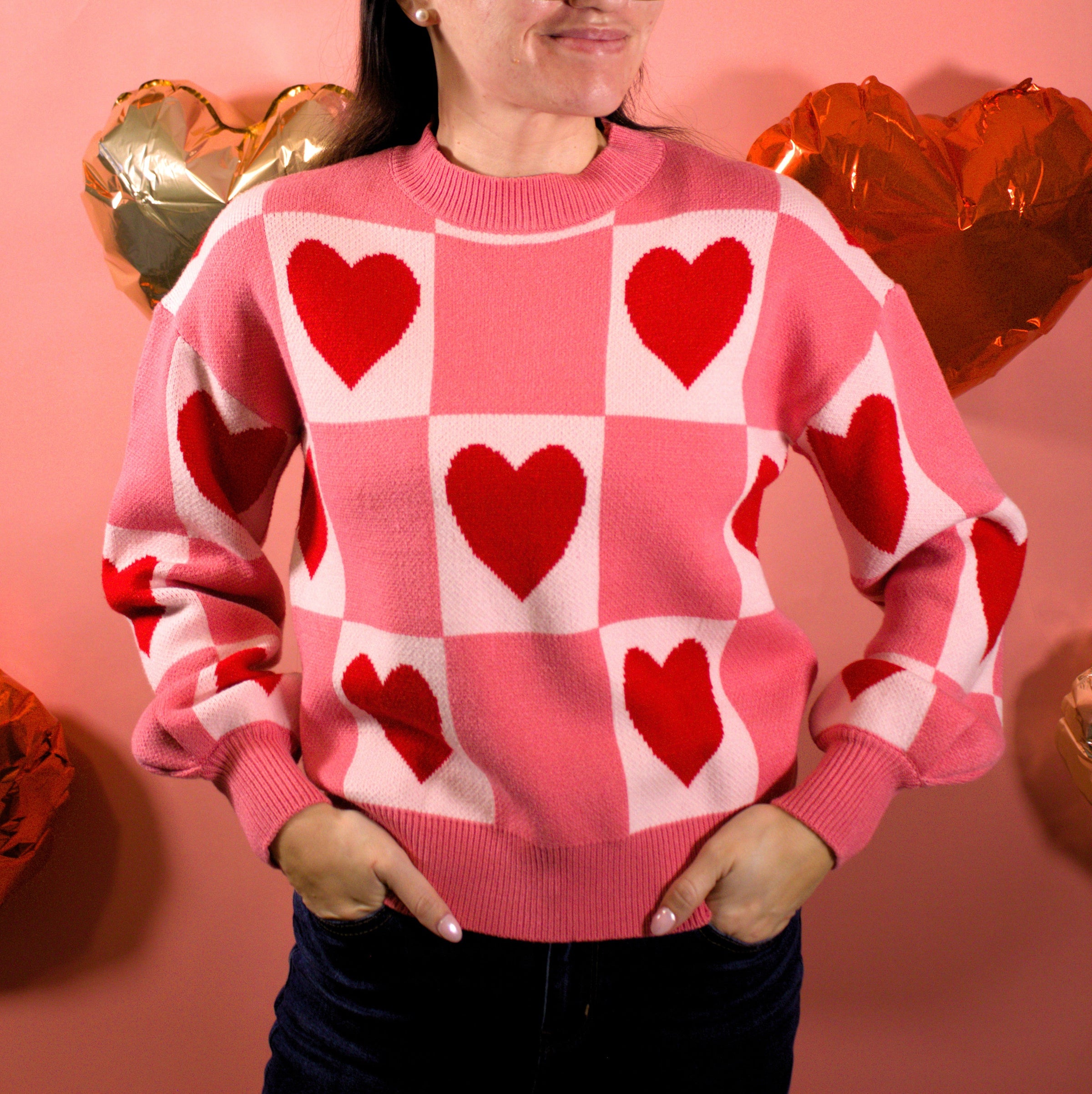 Checkered Heart Sweater