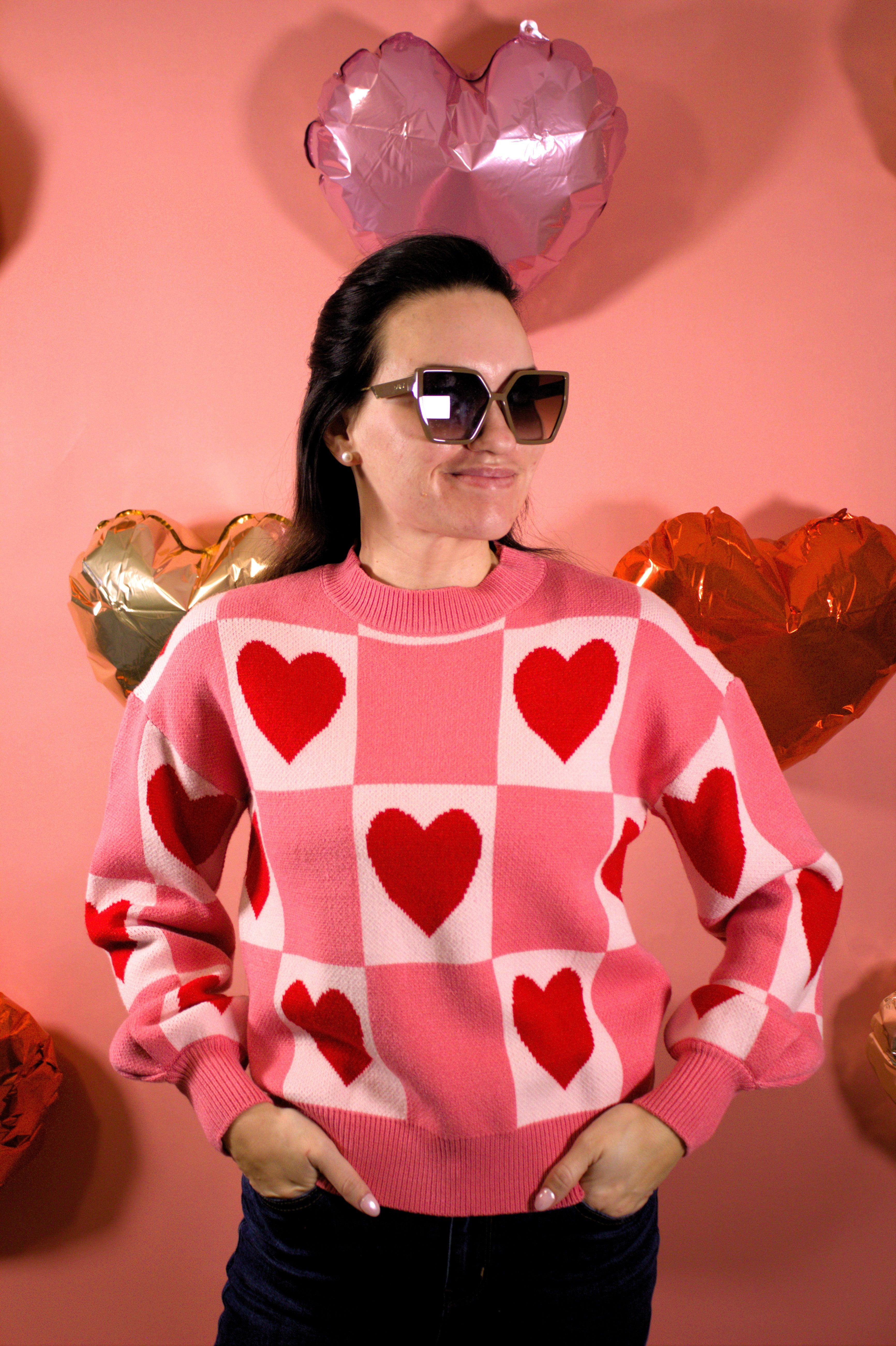 Checkered Heart Sweater
