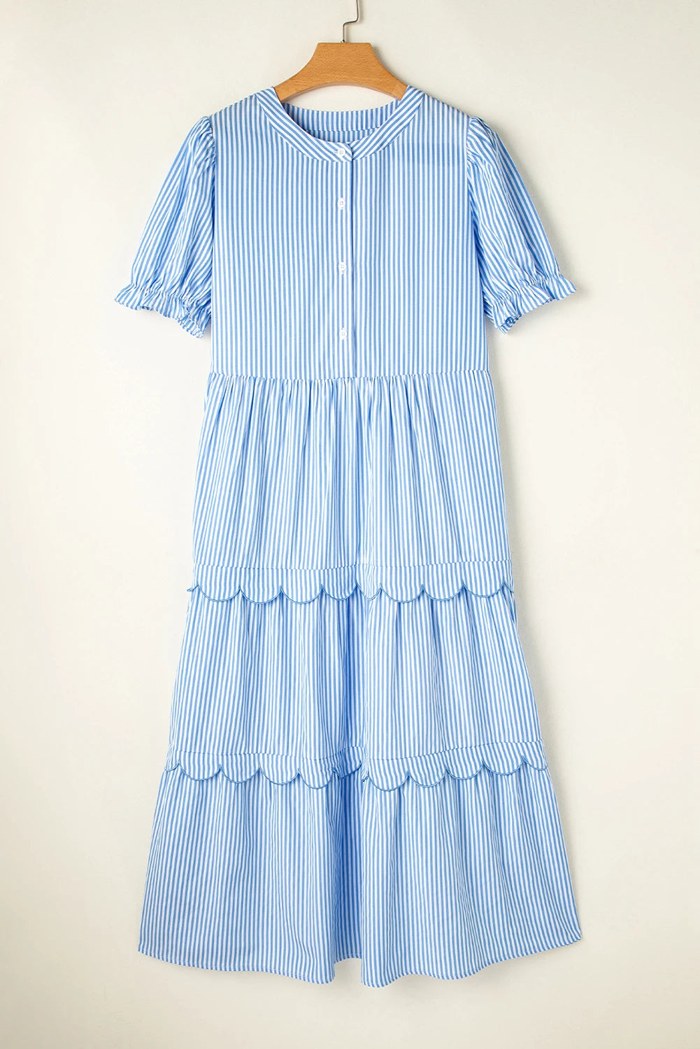 Blue Striped Scalloped Maxi Dress